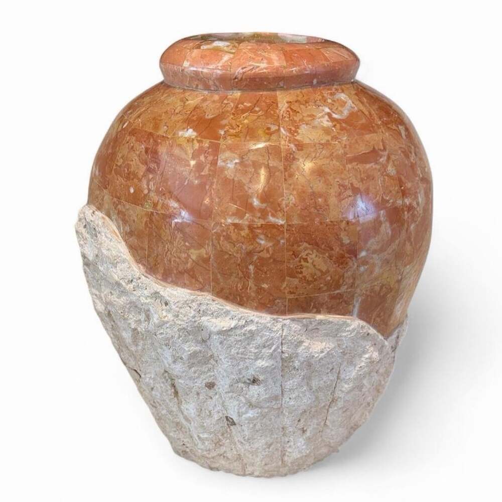 Large Brecciated Marble Natural Stone Decorative Urn Vase Brown 12”